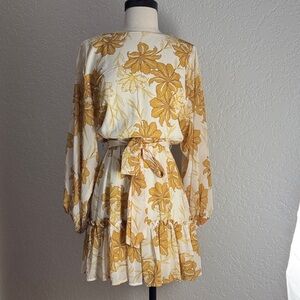 Flying Tomato Golden Floral Long Sleeve Dress for Women